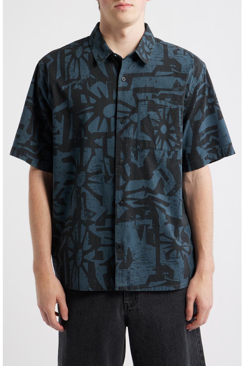 Liquid Trips Mason Short Sleeve Button-Up Shirt, Main, color, WASHED BLACK