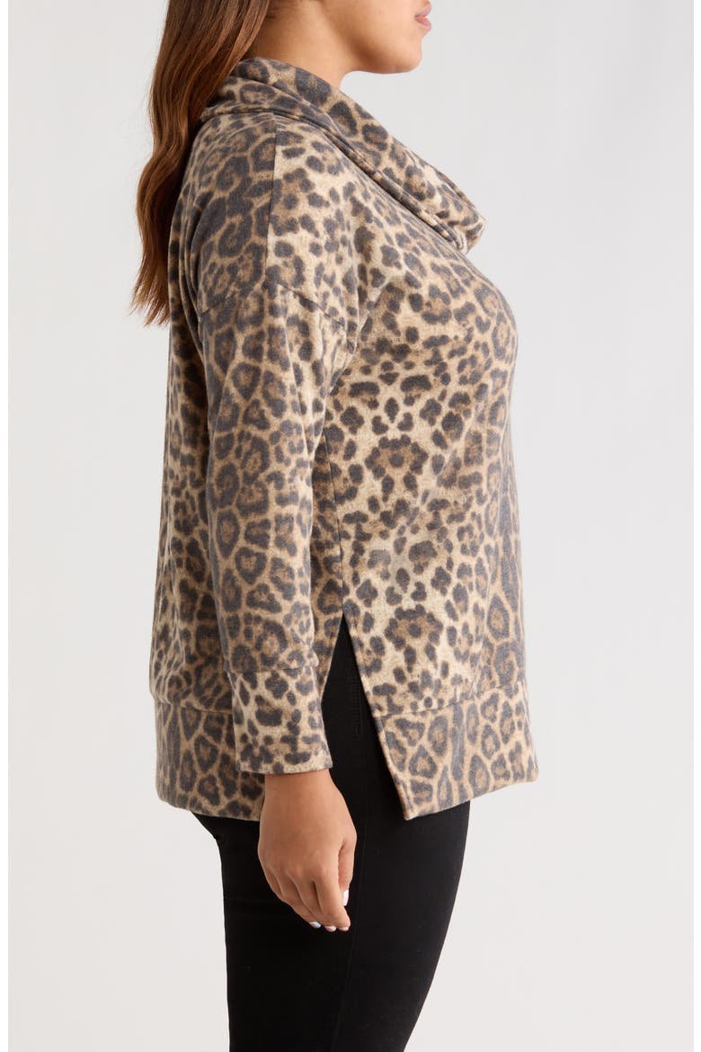 Leopard Print Hacci Knit Cowl Neck Tunic, Alternate, color, TAUPE/ BROWN
