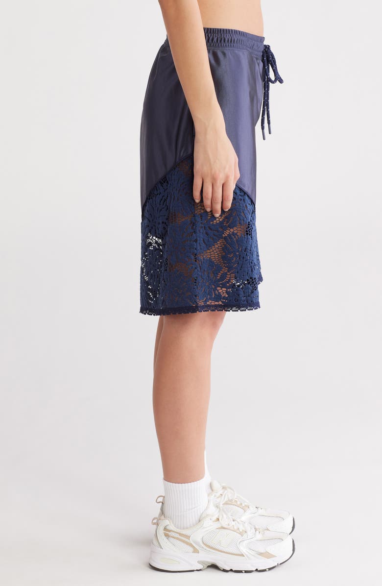 Free People FP Movement Roster Tie Waist Lace Trim Shorts, Alternate, color, Midnight Navy