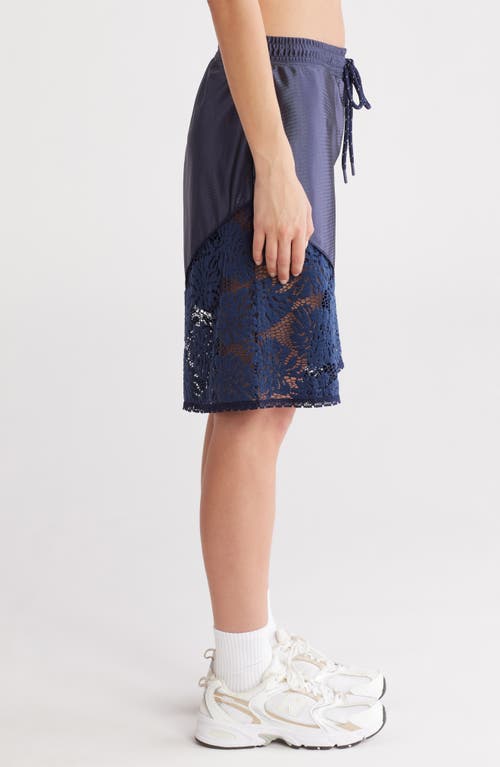 Free People Fp Movement Roster Tie Waist Lace Trim Shorts In Midnight Navy