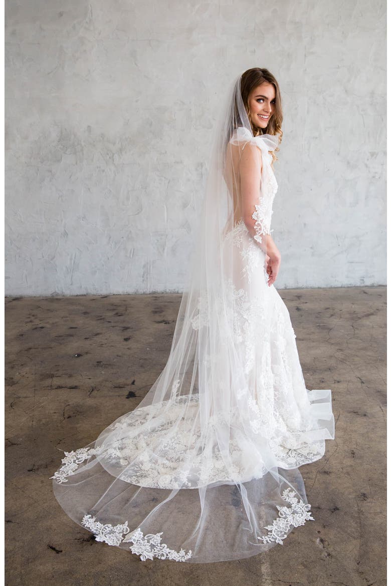 Cadence Floral Appliqué Chapel Veil (Nordstrom Exclusive), Main, color, IVORY