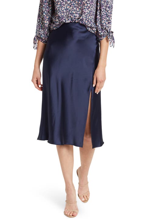 Satin Slit Midi Skirt