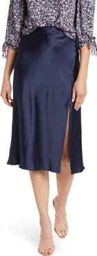 Renee C Satin Slit Midi Skirt