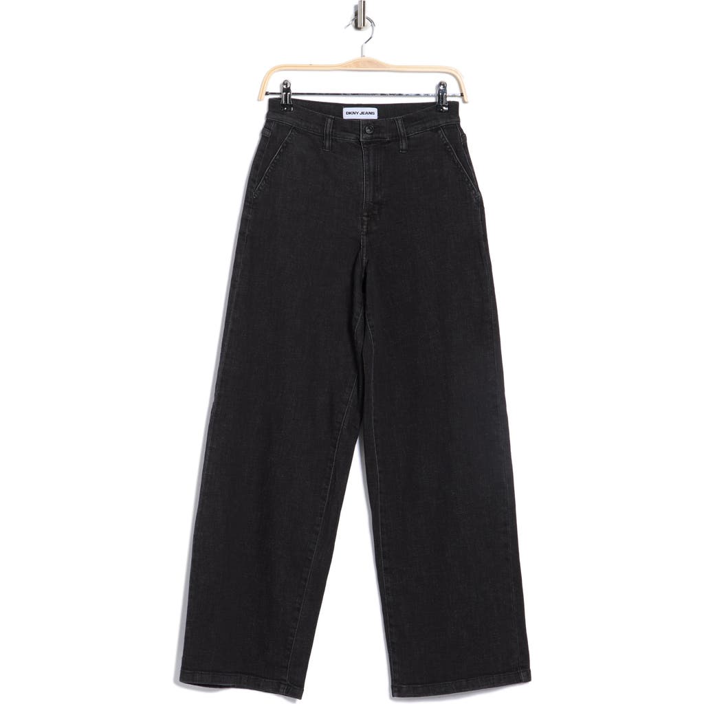 Dkny Jeans High Waist Wide Leg Jeans In Black