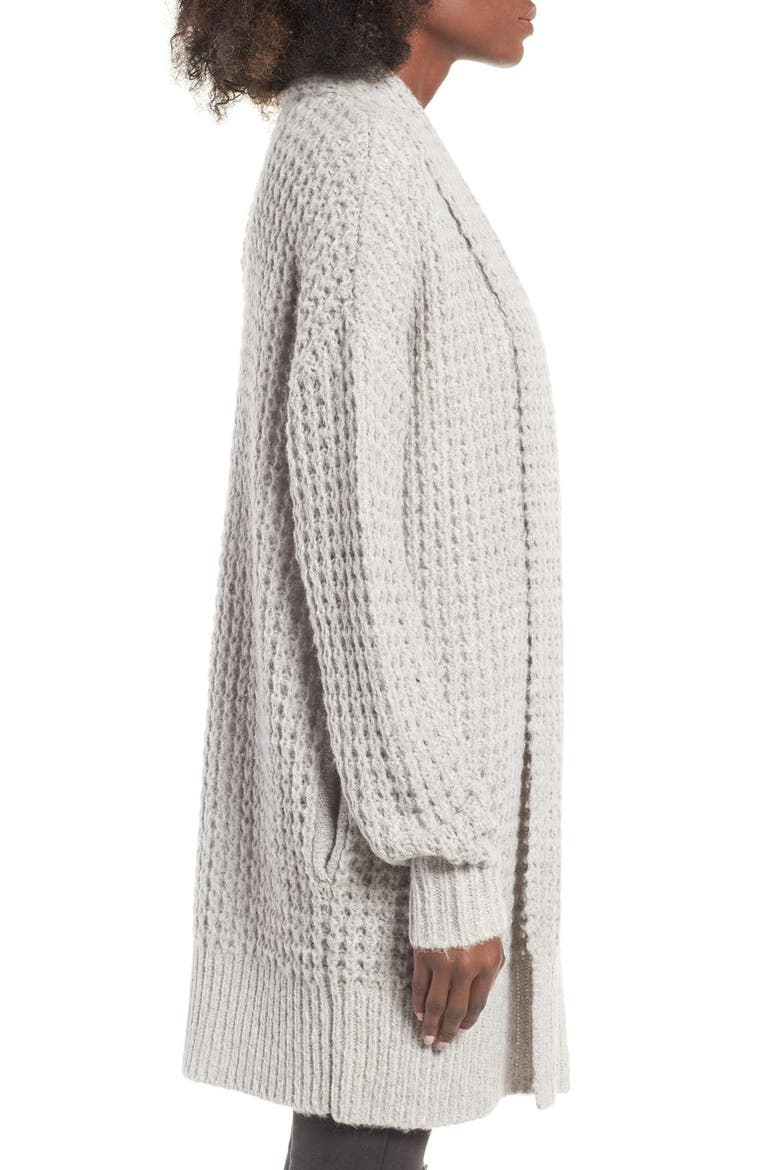 Waffle Knit Cardigan, Alternate, color, GREY CLOUDY HEATHER
