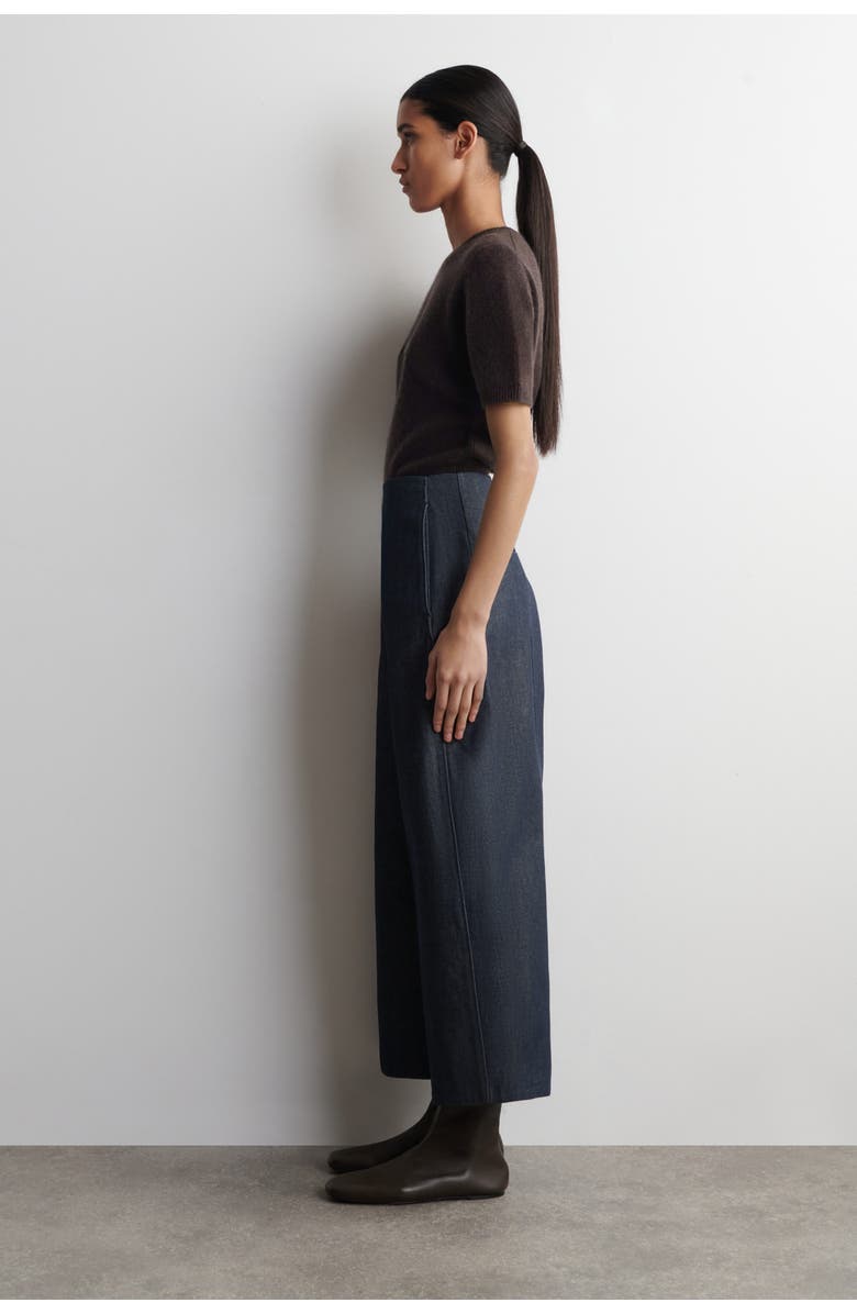COS Raw Denim Cropped Barrel-Leg Pants, Alternate, color, Indigo