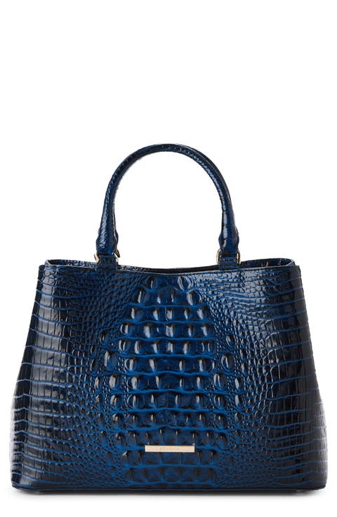 Small Denise Croc Embossed Leather Satchel