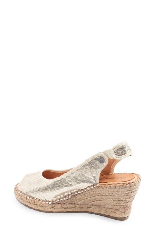 Patricia Green Nicola Slingback Espadrille Peep Toe Platform Wedge Sandal In Gold Metallic Snake