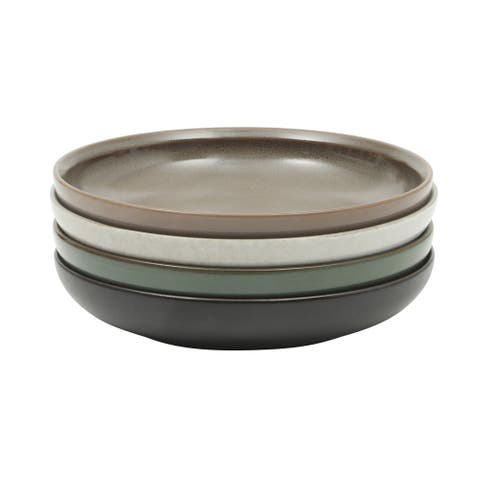 Beckett 4-Piece Stoneware Shallow Pasta Bowls Set, Microwave & Dishwasher Safe