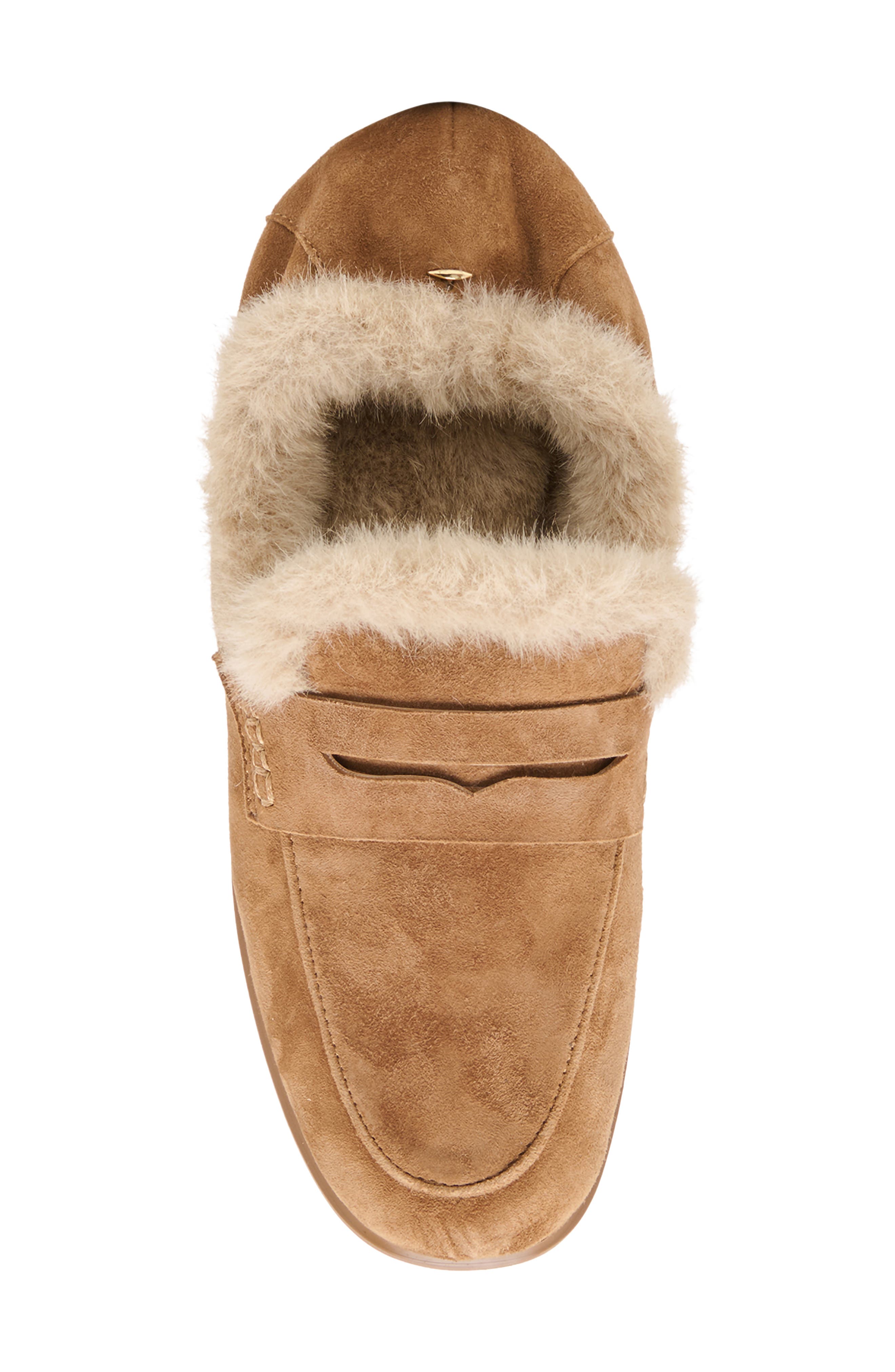 Cloey Plush Faux Fur Lined Loafer, Alternate, color, LIGHT BROWN SUEDE