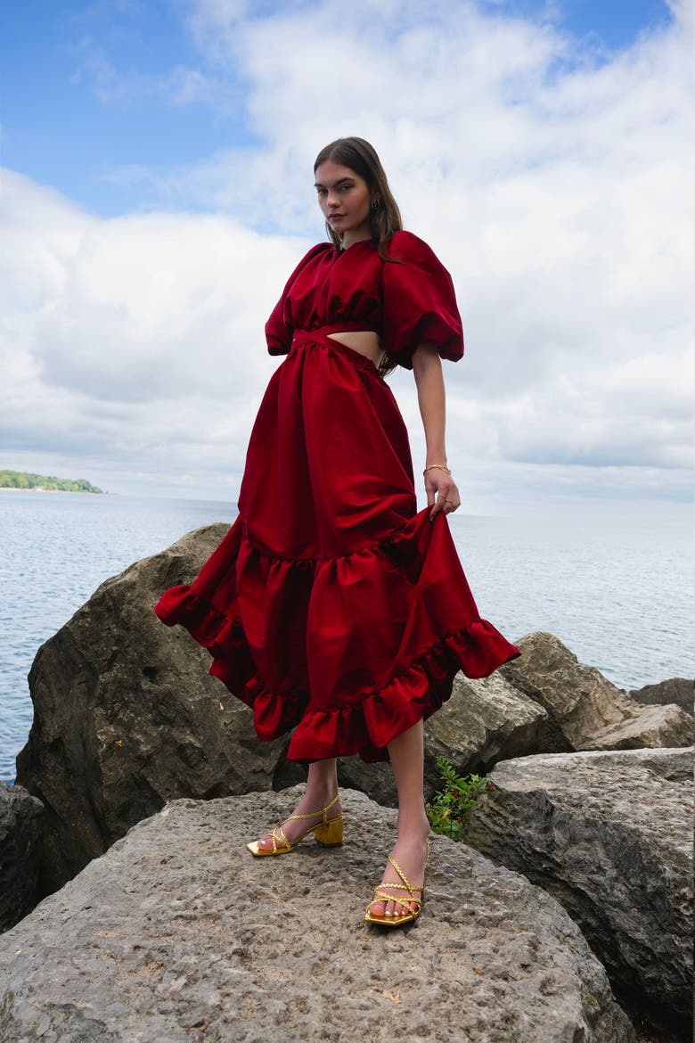 Laila Maxi Taffeta Dress Carmine, Alternate, color, Carmine