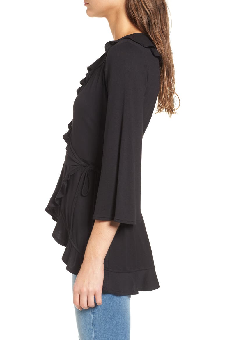 Ruffle Wrap Top, Alternate, color, BLACK