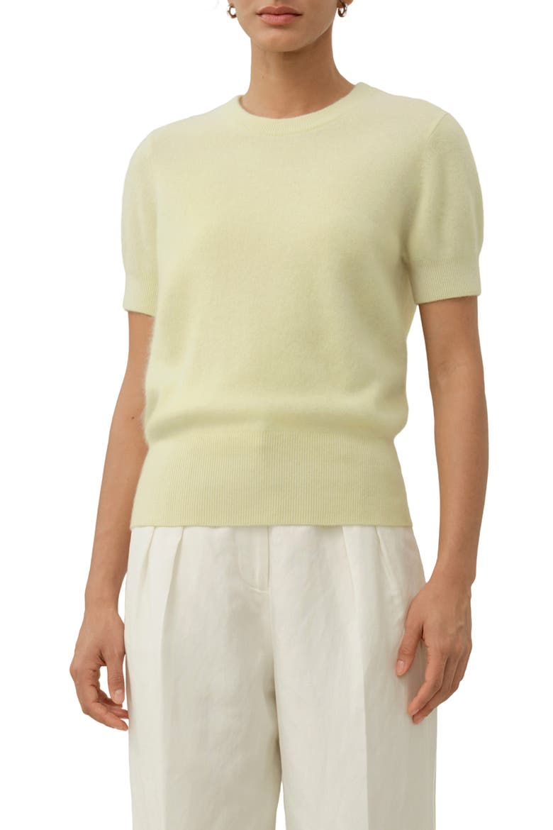 Women's Brushed Cashmere Short-Sleeve Sweater, Main, color, Lemon Yellow