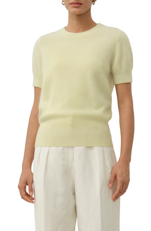 Brushed Cashmere Short-Sleeve Sweater