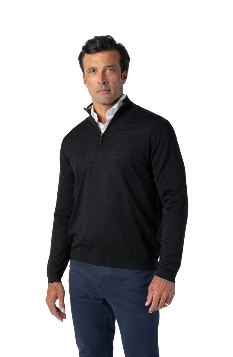 Robert Talbott Eastwood Quarter Zip Sweater, Alternate, color, Black With Gray Tipping