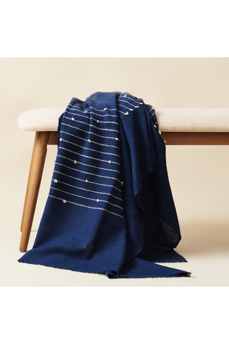 Rosewood Indigo With Hand Knotted Stripes Handloom Merino Throw, Alternate, color, Indigo/Blue