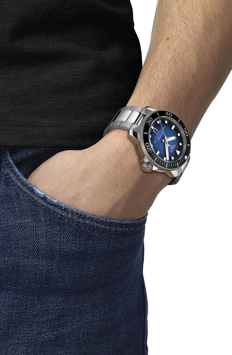 Tissot Seastar 2000 Professional Powermatic 80 Bracelet Watch, 46mm, Alternate, color, Blue Gradient