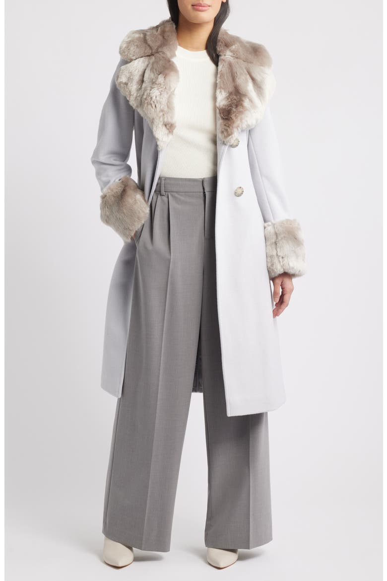 Belted Faux Fur Trim Coat, Alternate, color, ICE