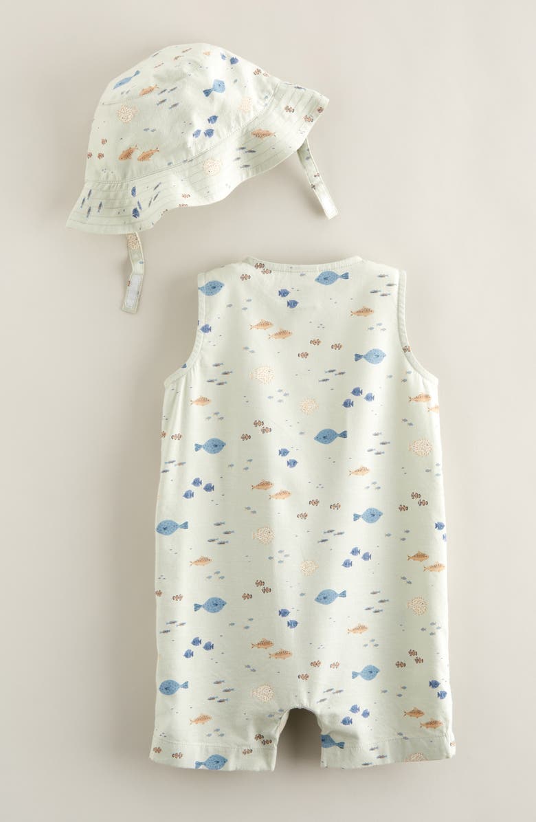 Nordstrom Print Henley Romper & Hat Set, Alternate, color, Green Hush Fish Friends