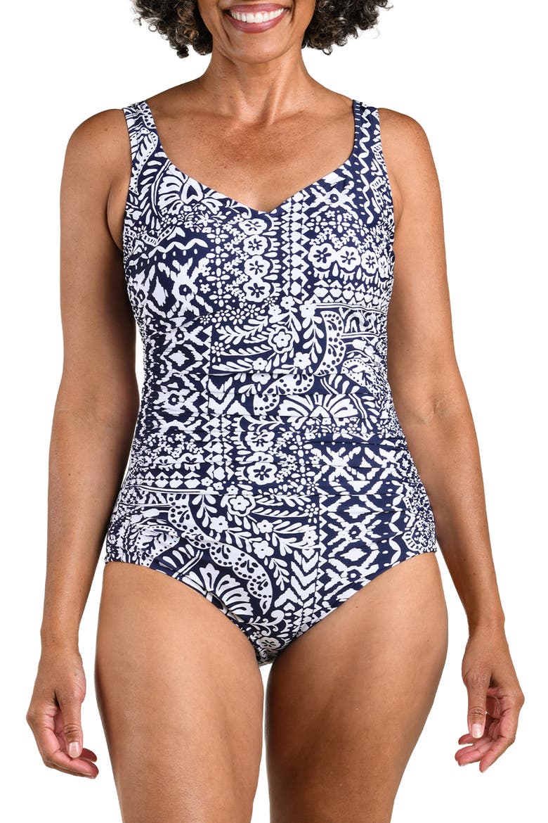 Bohemia Ruched One-Piece Swimsuit, Main, color, INDIGO