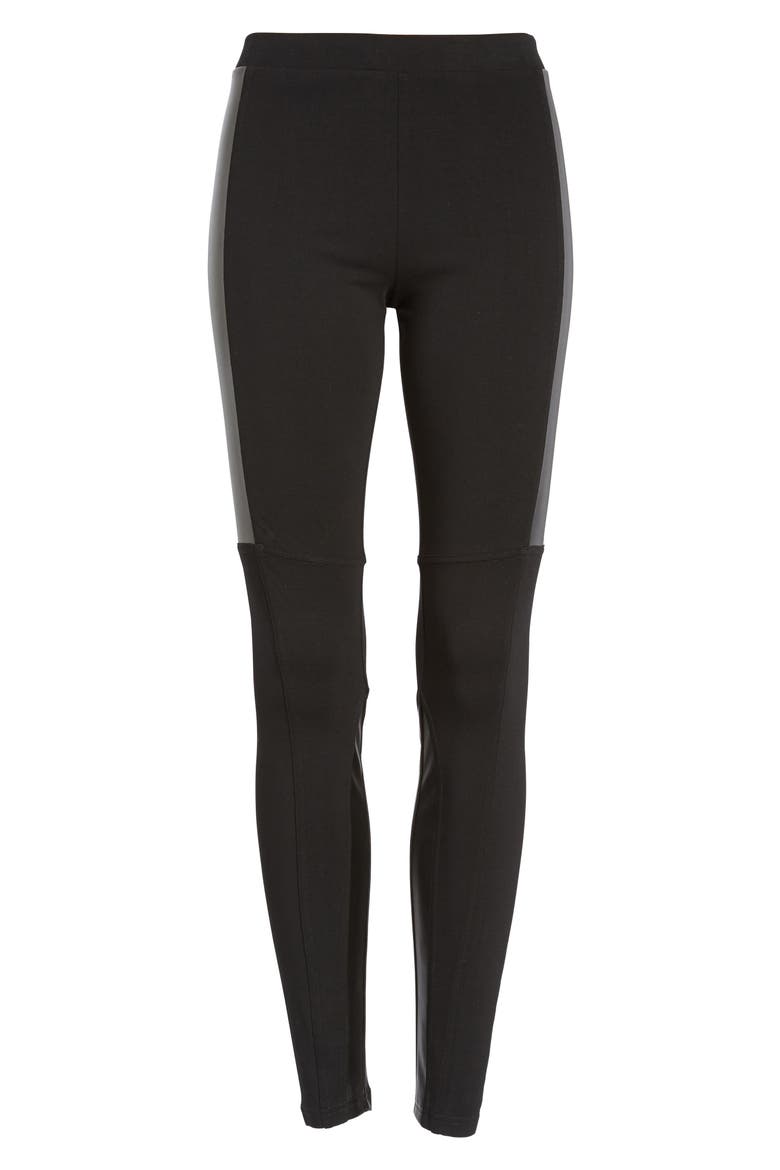 Faux Leather Mixed Moto Leggings, Alternate, color, BLACK