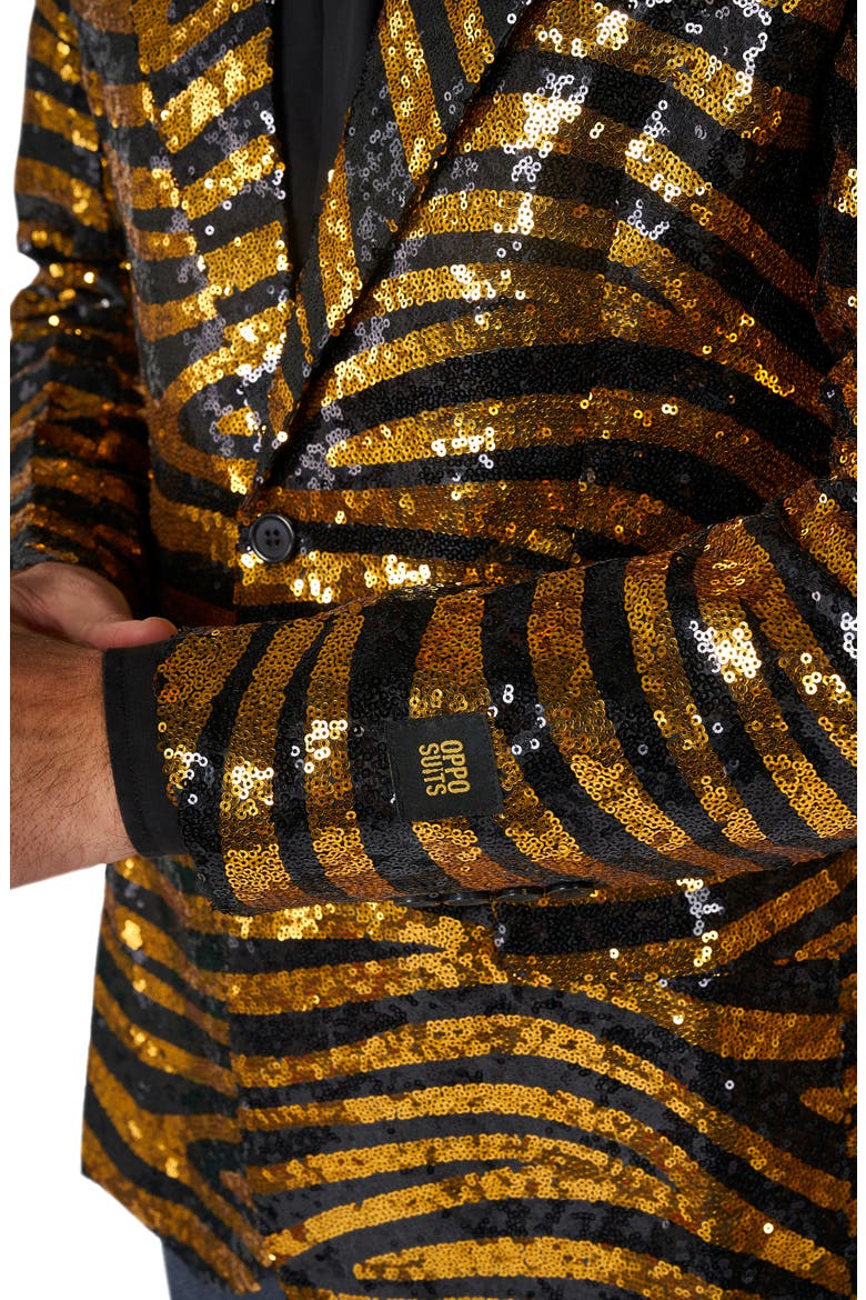 Tiger Royale Sequin Notch Collar Blazer, Alternate, color, GOLD