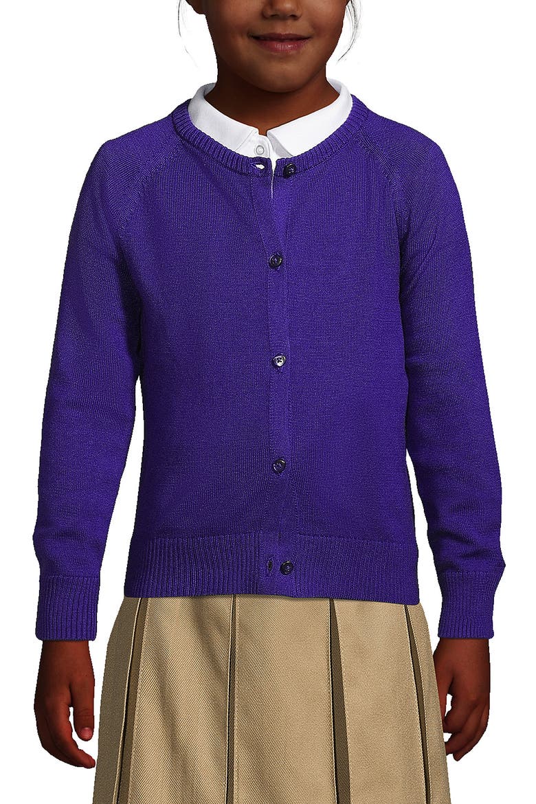 School Uniform Girls Cotton Modal Cardigan Sweater, Main, color, Deep Purple