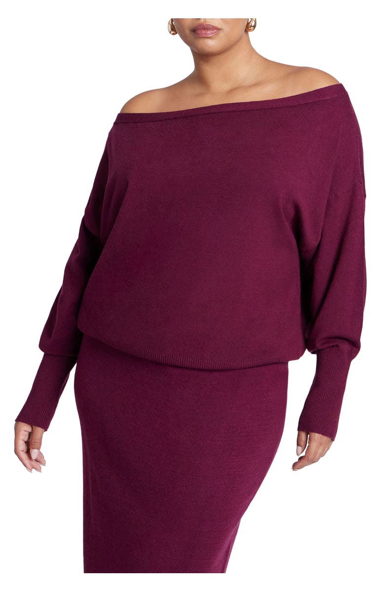 ELOQUII Slouchy Sweater, Main, color, Burgundy