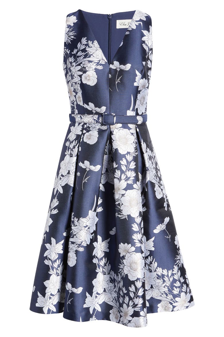 Floral Satin Fit & Flare Dress, Alternate, color, NAVY