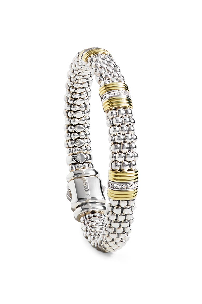 Fluted & Diamond Station Bracelet, Alternate, color, SILVER/ GOLD/ DIAMOND