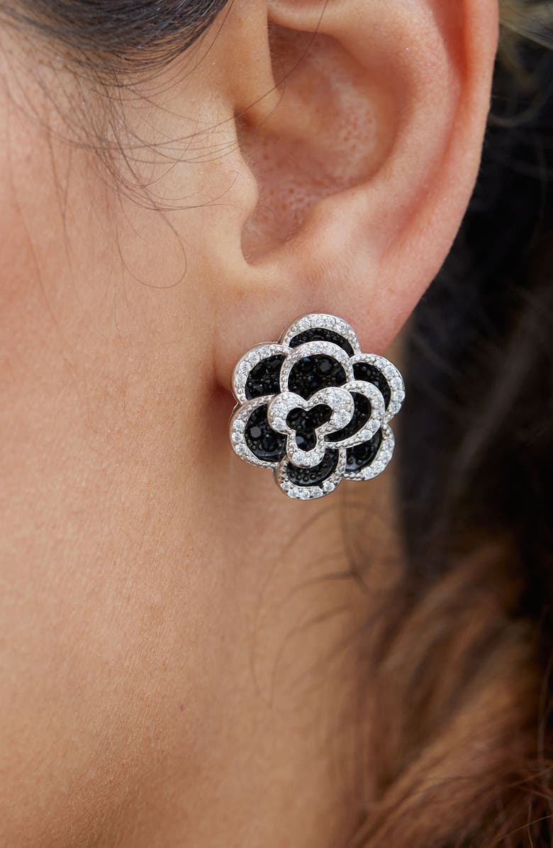 SAVVY CIE JEWELS Platinum Plated Sterling Silver CZ Flower Stud Earrings, Alternate, color, 