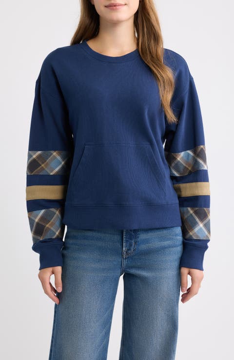 Plaid Sleeve Crewneck Sweatshirt