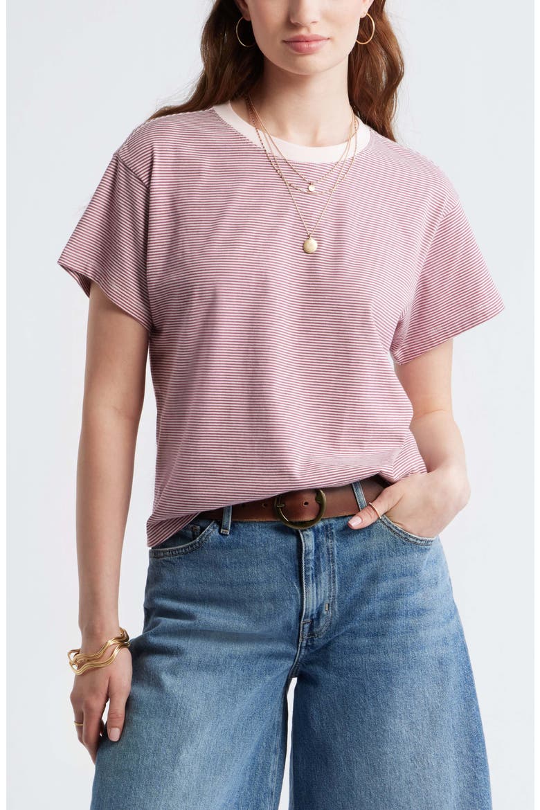 Favorite Cotton T-Shirt, Main, color, PINK- BURG MICRO STRIPE
