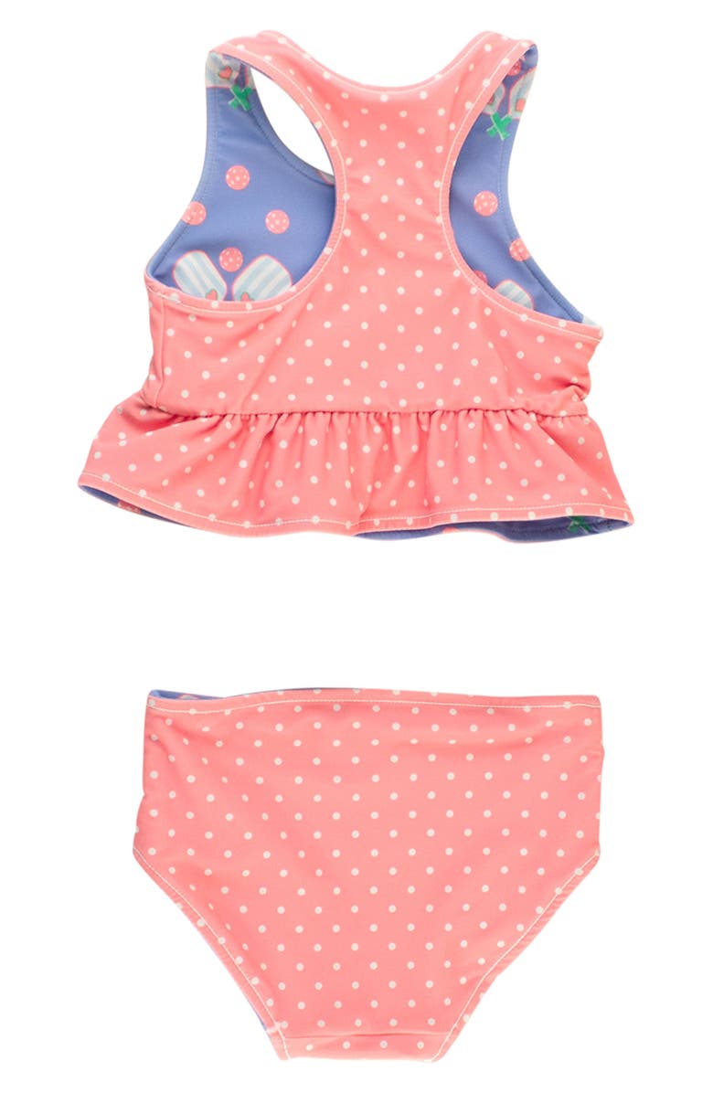 RuffleButts Kids' Pickleball Playtime Reversible Two-Piece Swimsuit, Alternate, color, Blue/ Pink