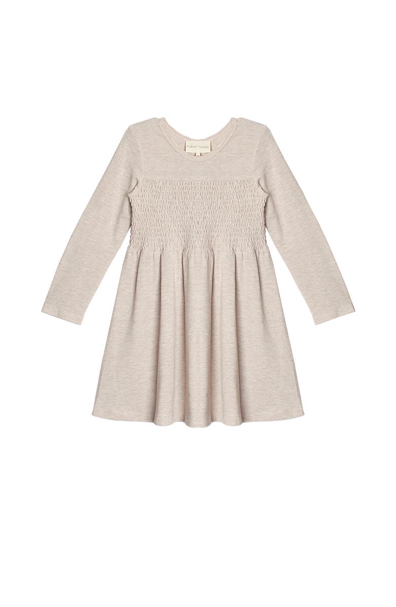 Mabel + Honey Mabel and Honey Millie Smocked Natural-Waist Toddler Dress, Beige Long-Sleeve Polyester-Blend., Main, color, Brown
