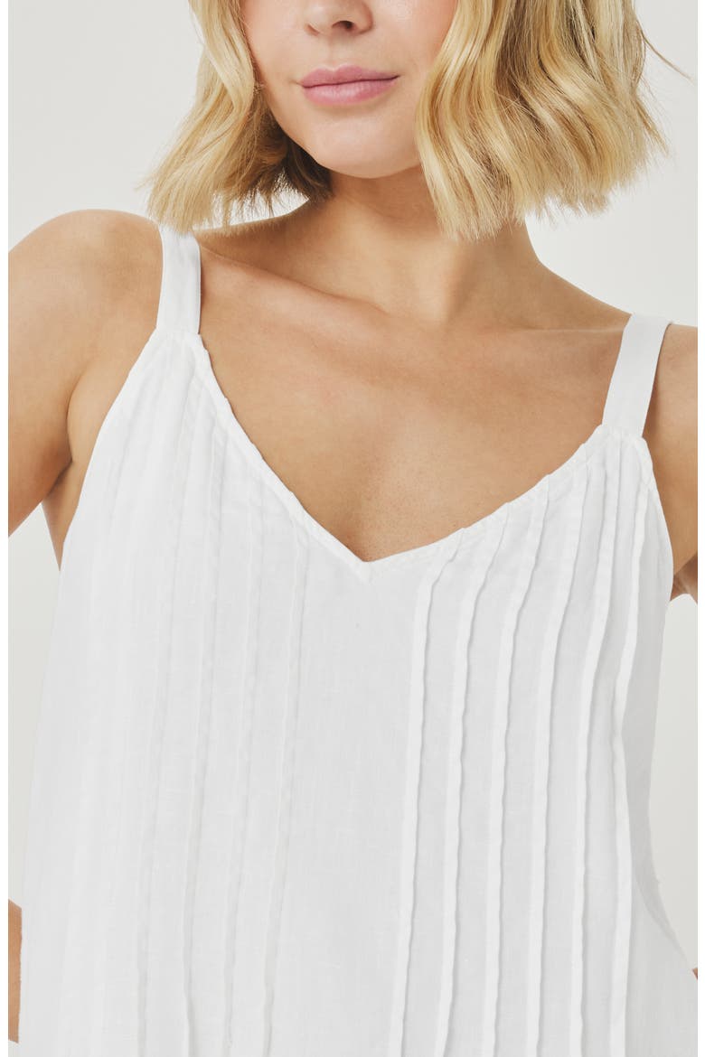 Stella Pintuck Detail Linen Dress, Alternate, color, WHITE