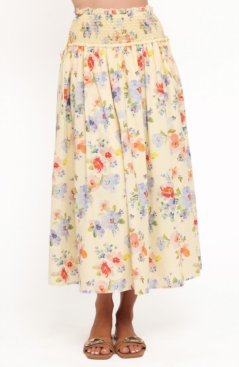 Petal & Pup Saskia Floral Print Maxi Skirt, Main, color, Lemon Floral