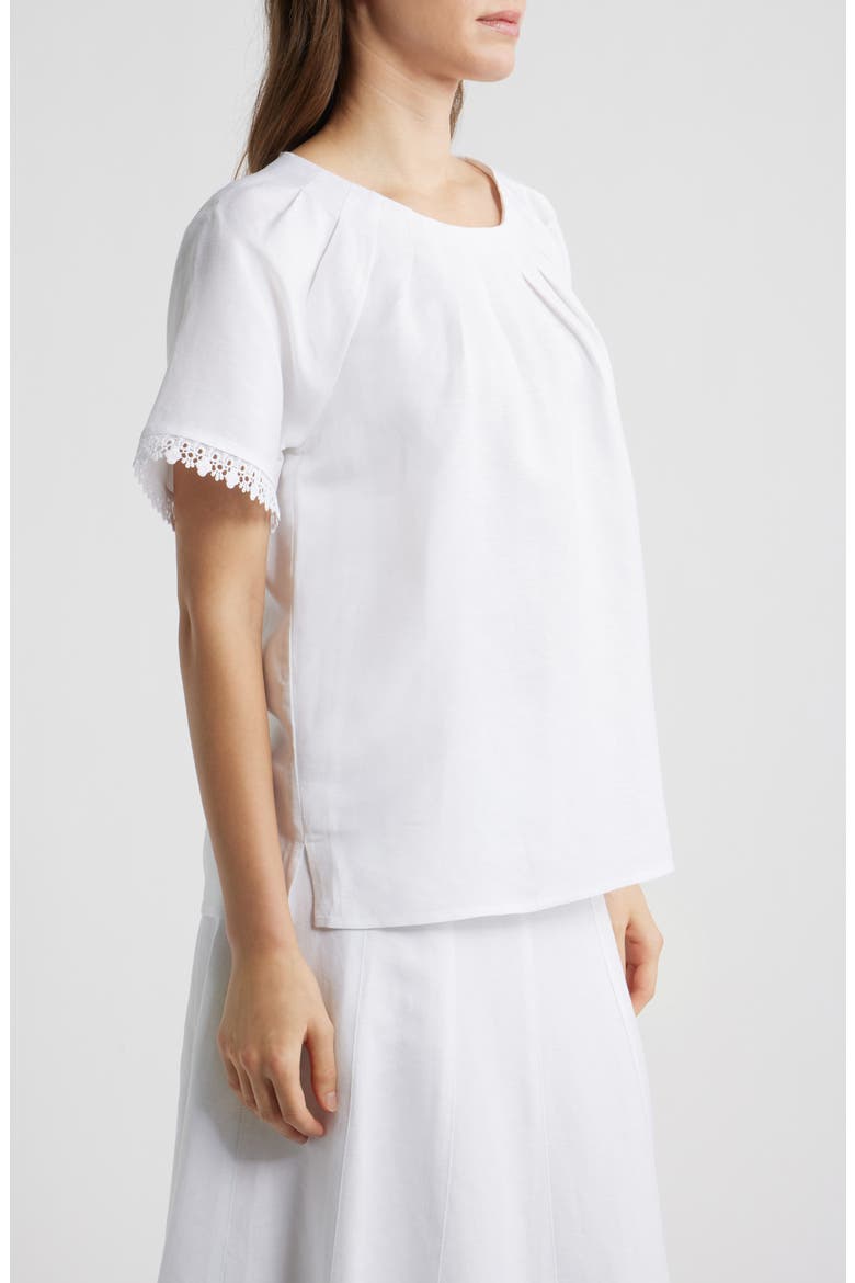 Pleat Short Sleeve Top, Alternate, color, CRISP WHITE