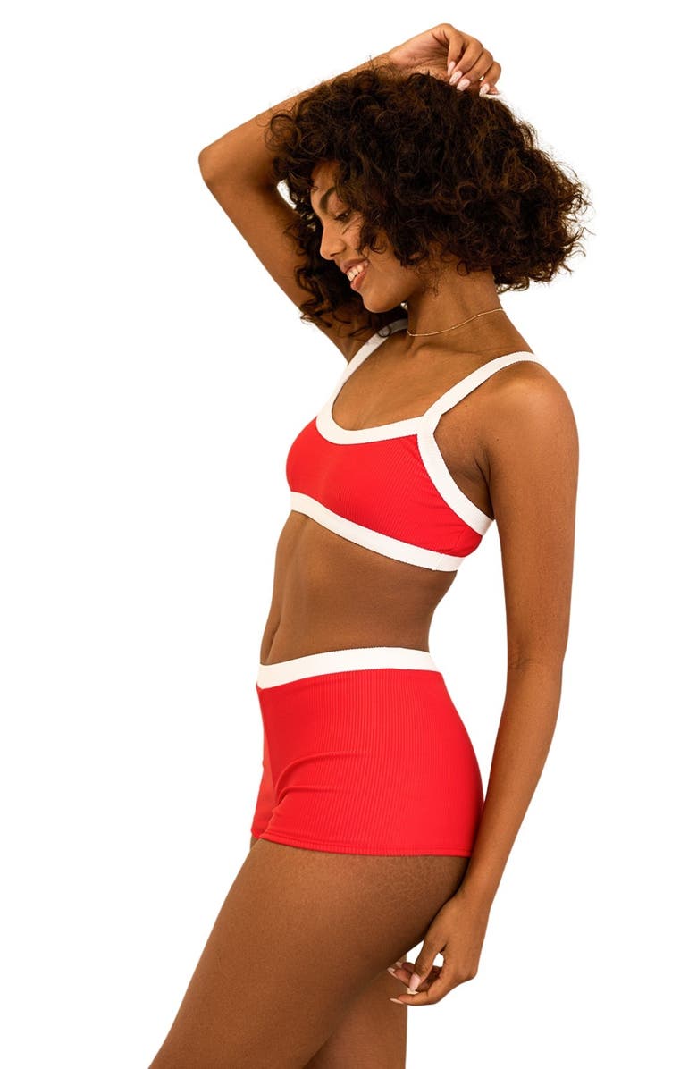 Dippin Daisys Kelly Bandeau Bikini Top, Alternate, color, Poppy/White Rib