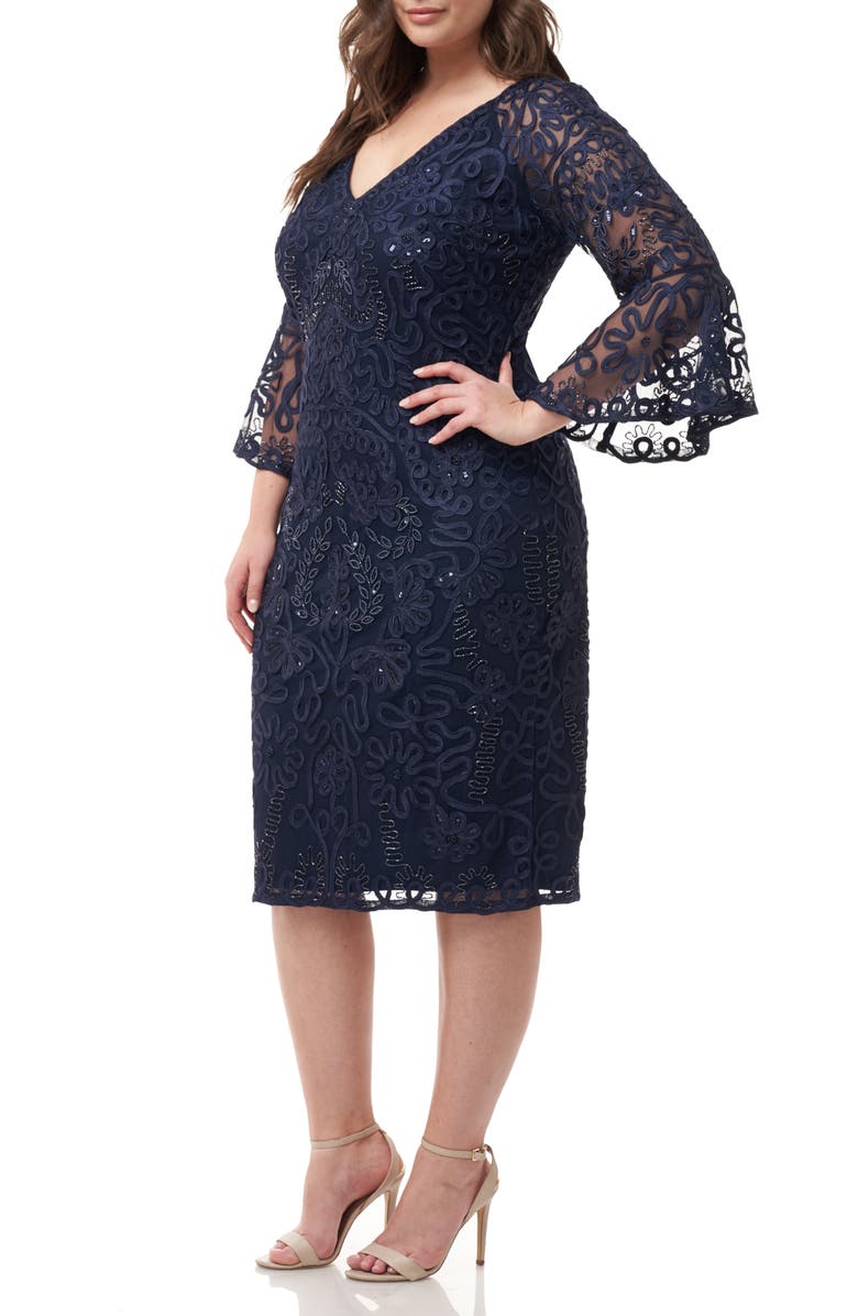 JS Collections Bell Sleeve Mesh Shift Dress, Alternate, color,