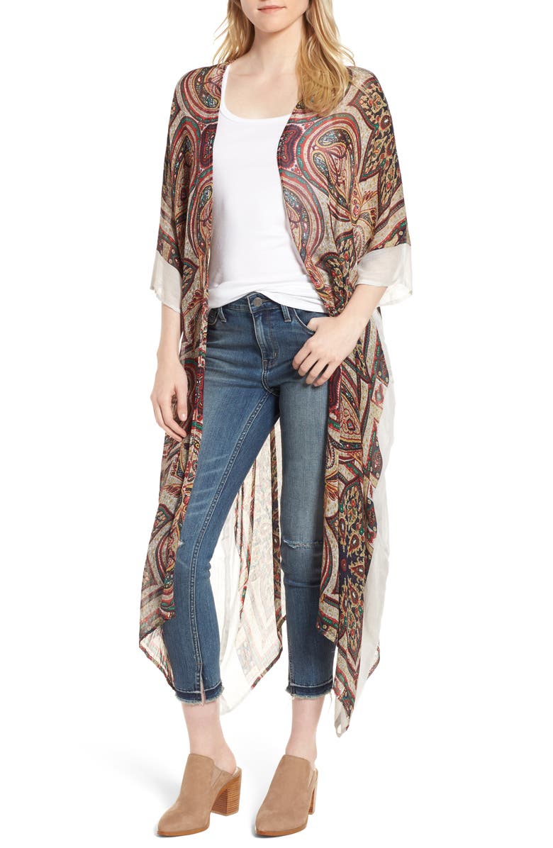 Sole Society Paisley Print Kimono, Main, color,