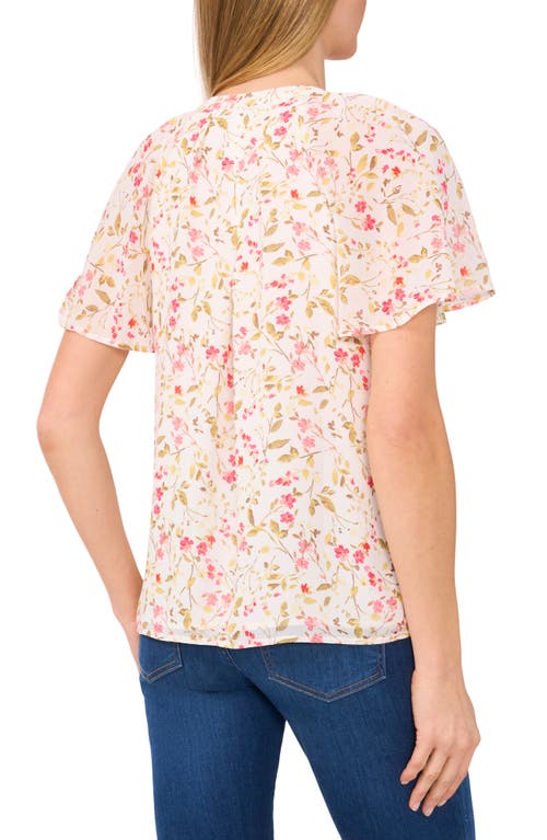 CECE CECE FLORAL PRINT FLUTTER SLEEVE GEORGETTE TOP