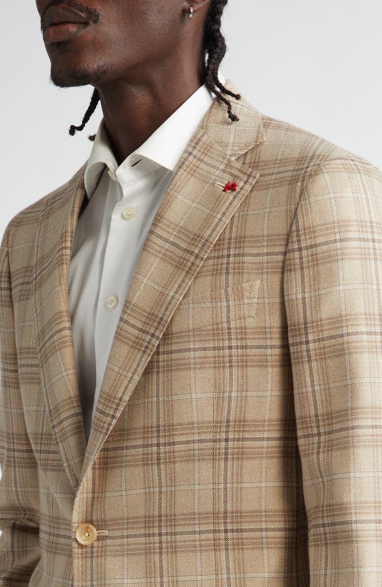 ISAIA Domenico Plaid Silk & Cashmere Sport Coat, Alternate, color, Light Beige
