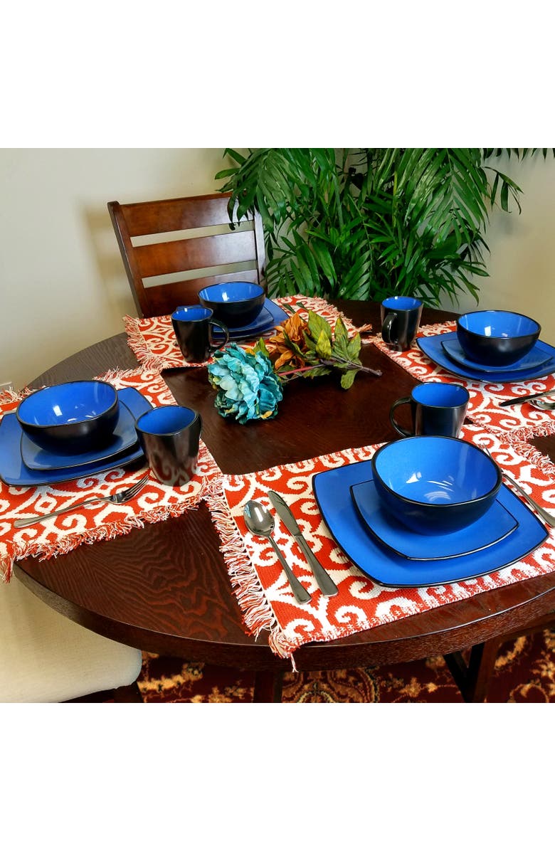 Gibson 16 Piece Square Stoneware Dinnerware Set, Alternate, color, Blue