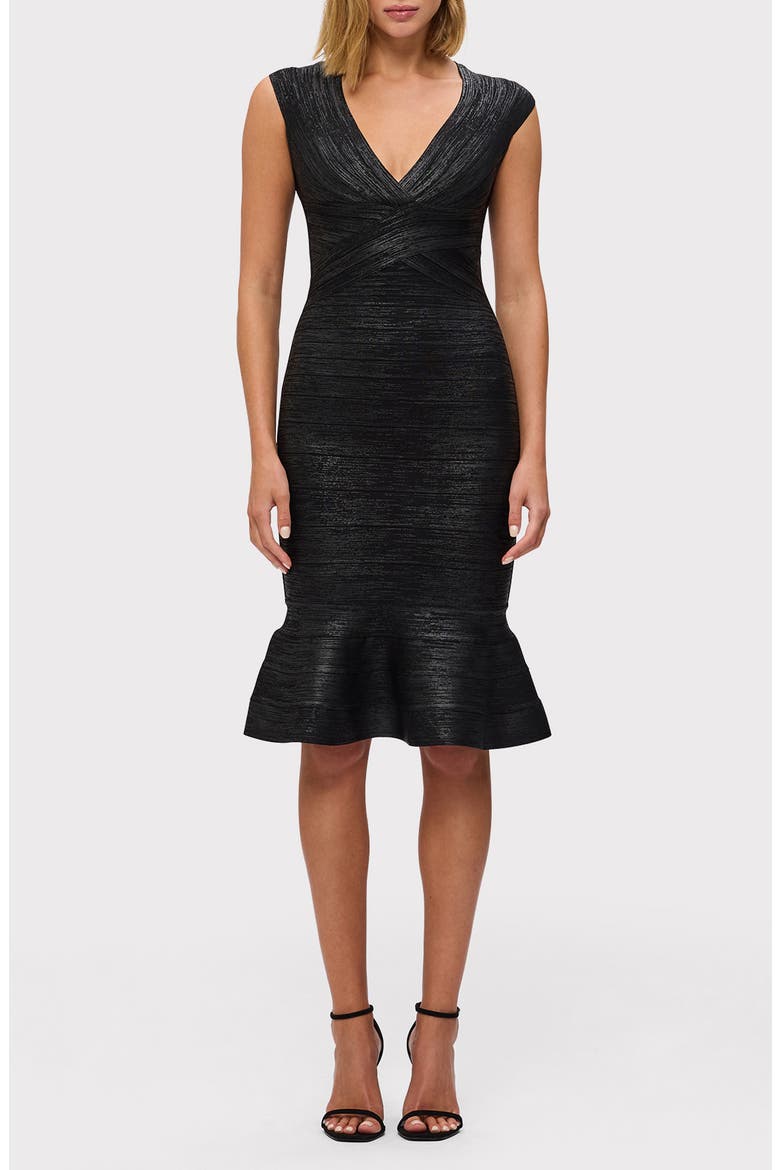 Sophie Metallic Foil V-Neck Dress, Main, color, BLACK FOIL-031