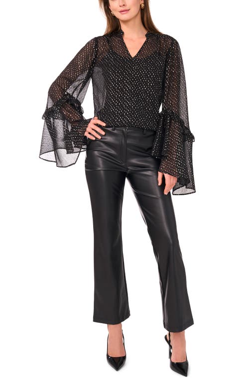 Vince Camuto Metallic Print Ruffle Sleeve Chiffon Top In Black