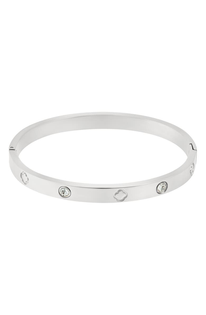 Adornia Water Resistant Cubic Zirconia & Clover Bangle, Main, color, Silver