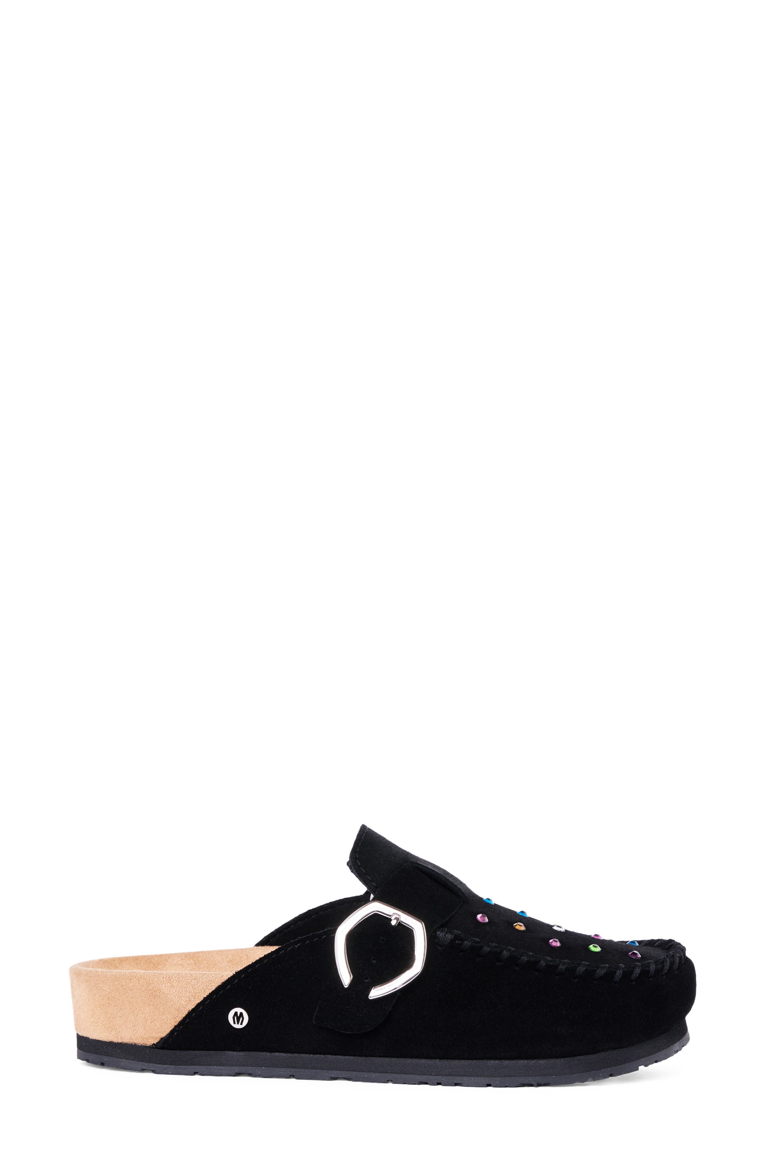 Rhinestone Buckle Clog, Alternate, color, BLACK