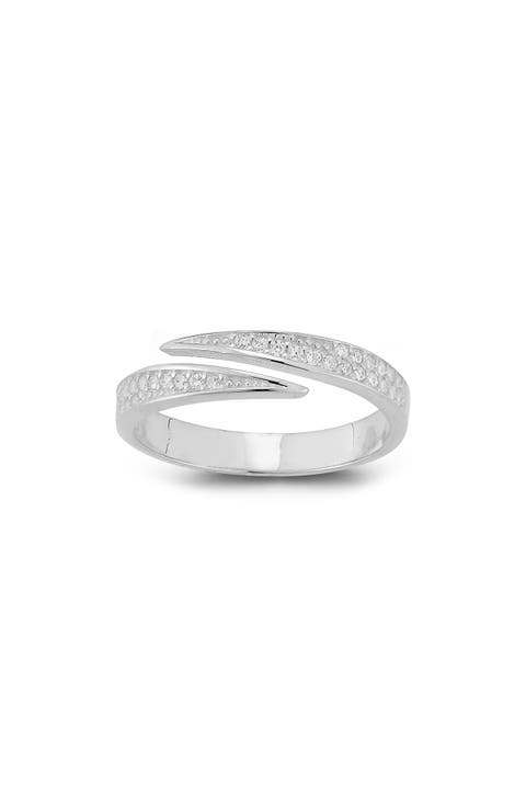 Rhodium Plated Pavé CZ Bypass Ring