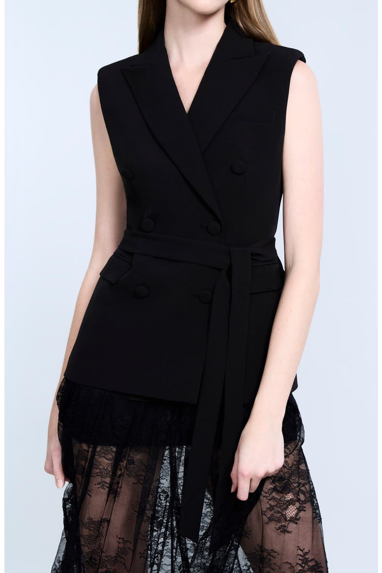 Belted Double Breasted Vest, Alternate, color, BLACK
